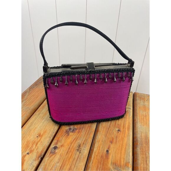 Moo Roo Charleston Style Mini Purple Beads Evening Bag Purse Signed Y2K Vintage - Picture 2 of 14